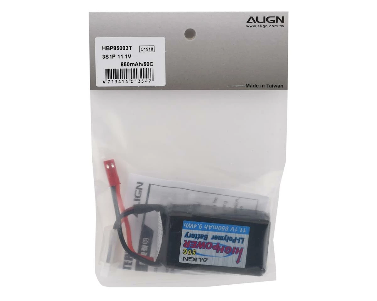 ALIGN 3s LiPo Battery 30C (11.1V/850mAh) W/JST Connector - Image 2