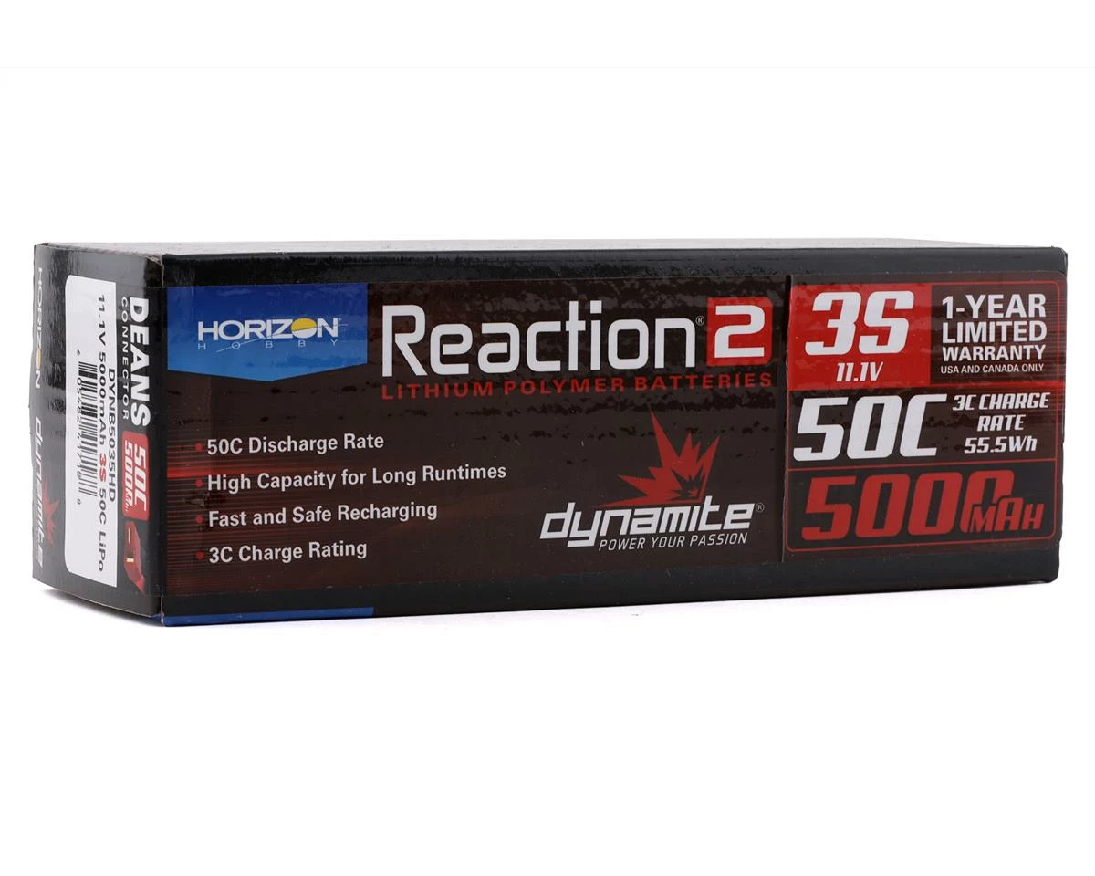 Dynamite Reaction 2.0 3S 50C Hardcase LiPo Battery W/Deans (11.1V/5000mAh) - Image 2