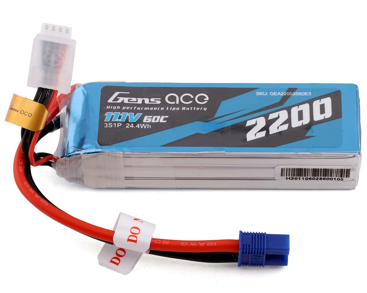 Gens Ace 3s LiPo Battery 60C (11.1V/2200mAh) W/EC3 Connector