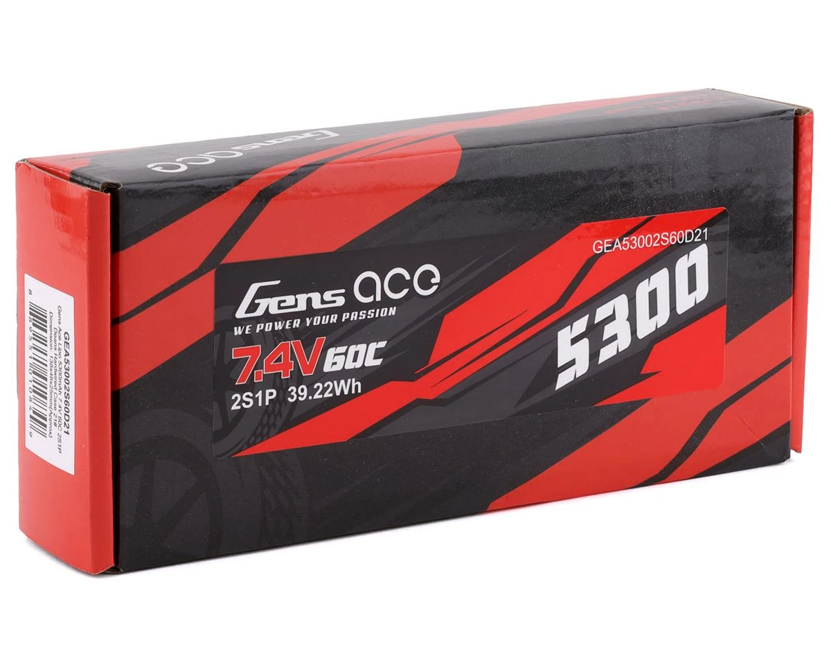 Gens Ace 2s LiPo Battery 60C W/T-Style Connector (7.4V/5300mAh) - Image 2