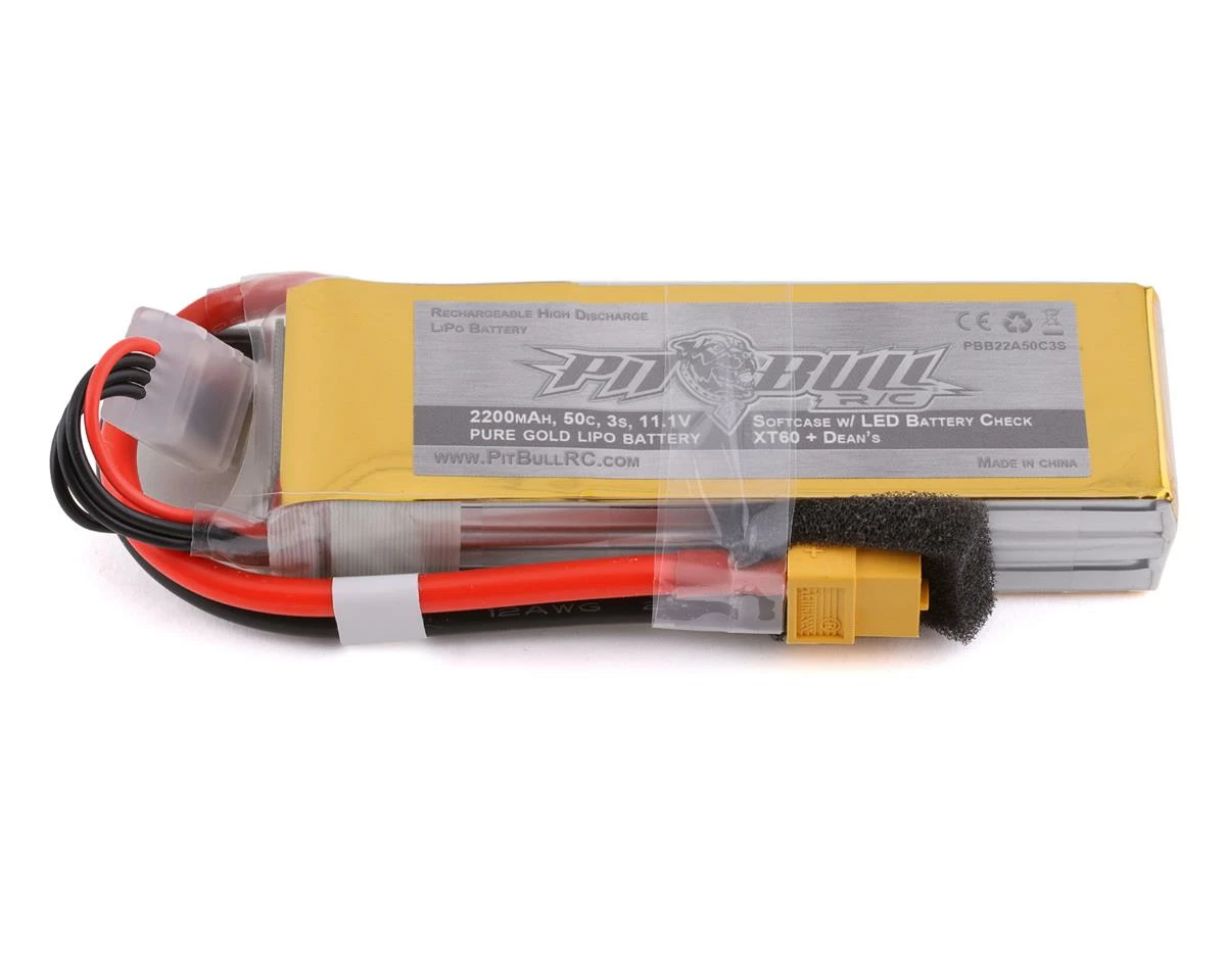 Pit Bull Tires Gold 3S 50C Softcase LiPo Battery (11.1V/2200mAh) W/Battery Life Indicator & XT60 Connector