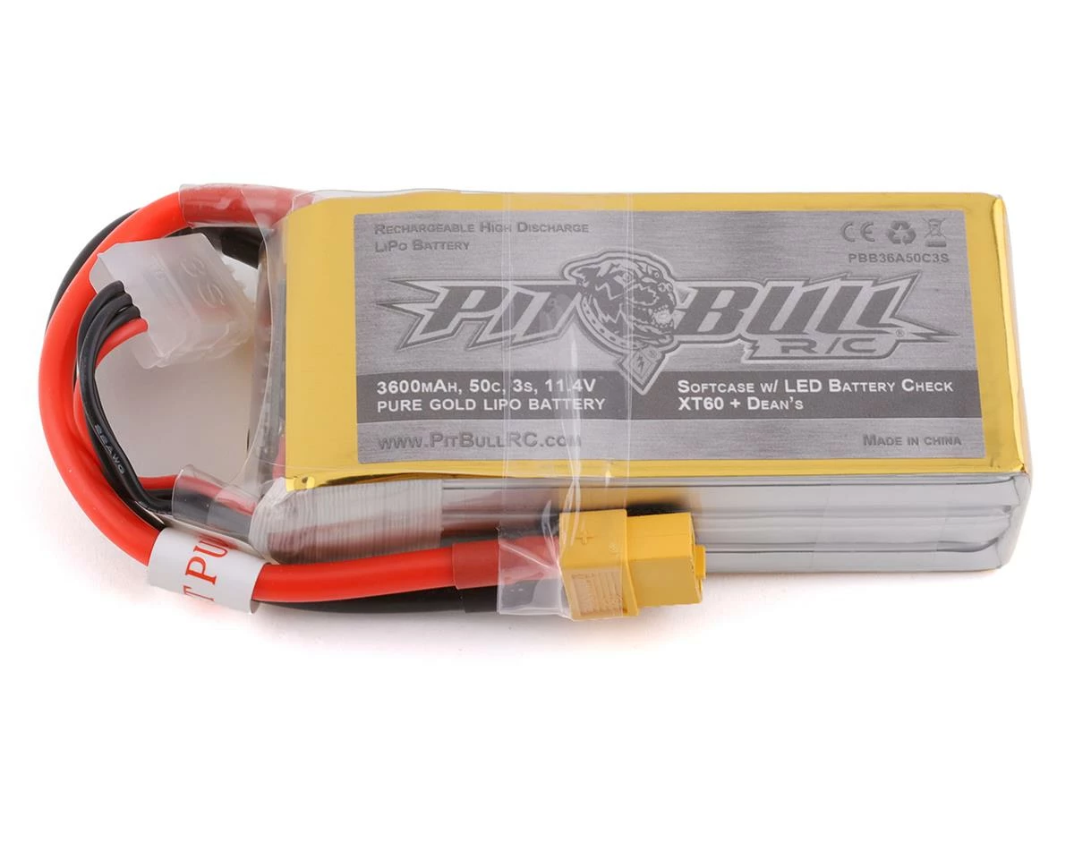 Pit Bull Tires Gold 3S 50C Softcase Shorty LiPo Battery (11.4V/3600mAh) W/Battery Life Indicator & XT60 Connector