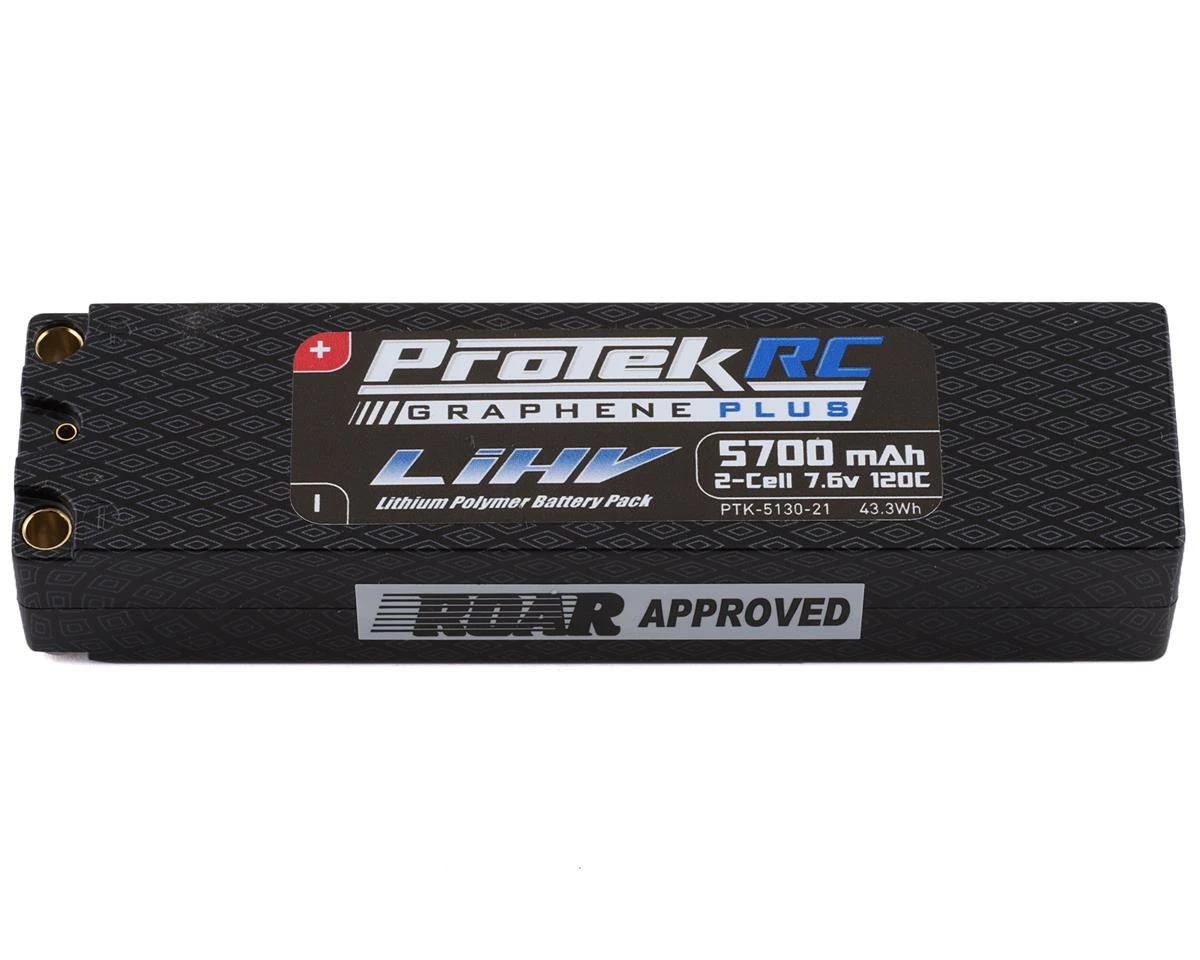 Protek RC 2S Slim 120C Low IR Si-Graphene + HV LiPo Battery (7.6V/5700mAh) W/5mm Connectors (Pending ROAR Approved)