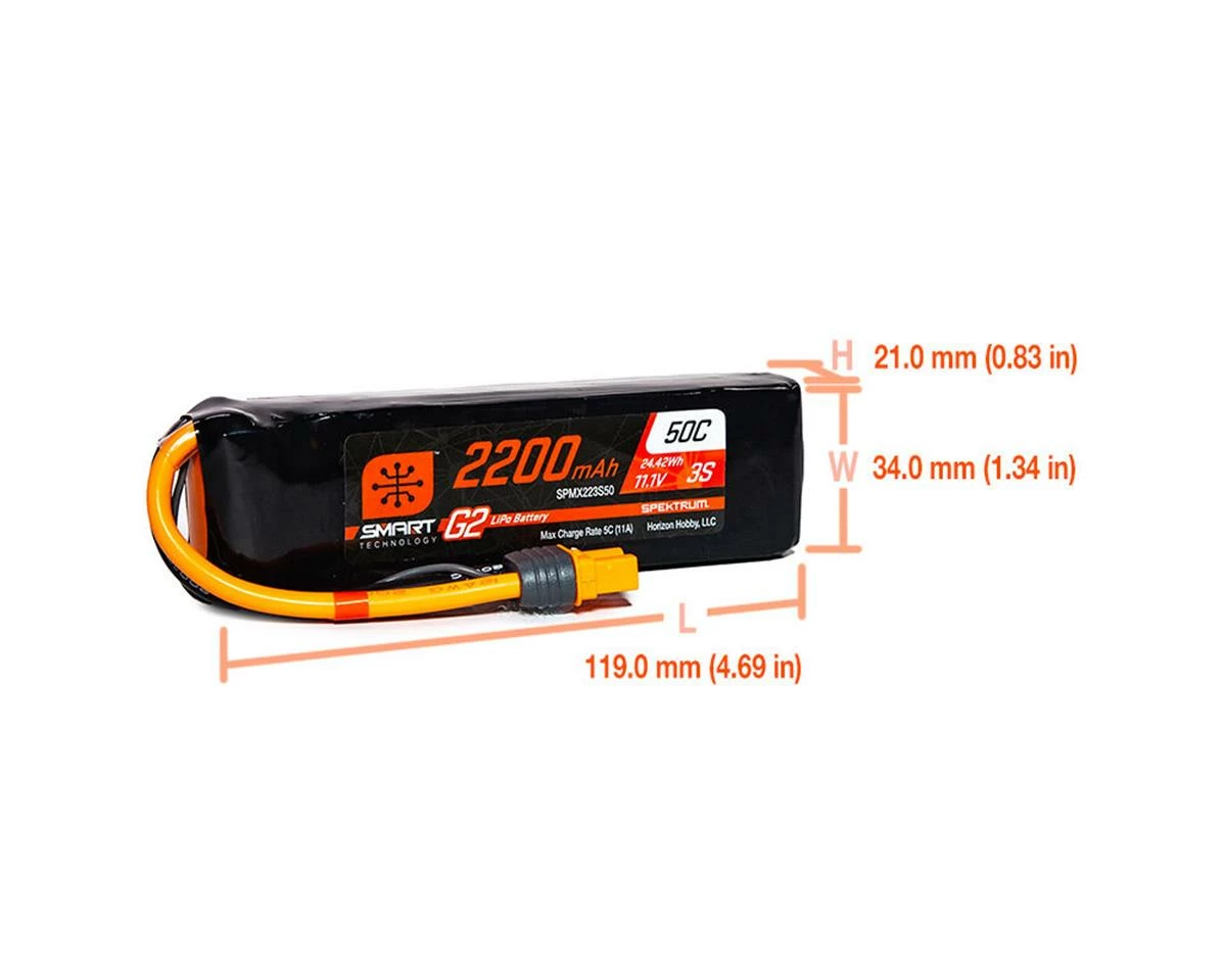 Spektrum RC 3S Smart G2 LiPo 50C Battery Pack (11.1V/2200mAh) W/IC3 Connector - Image 3