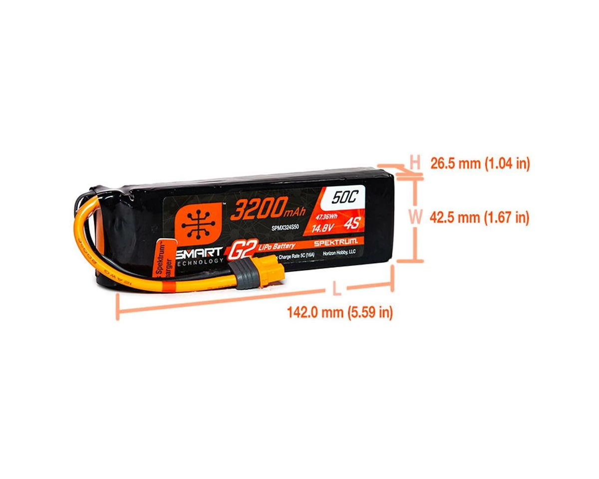 Spektrum RC 4S Smart G2 LiPo 50C Battery Pack (14.8V/3200mAh) W/IC3 Connector - Image 3