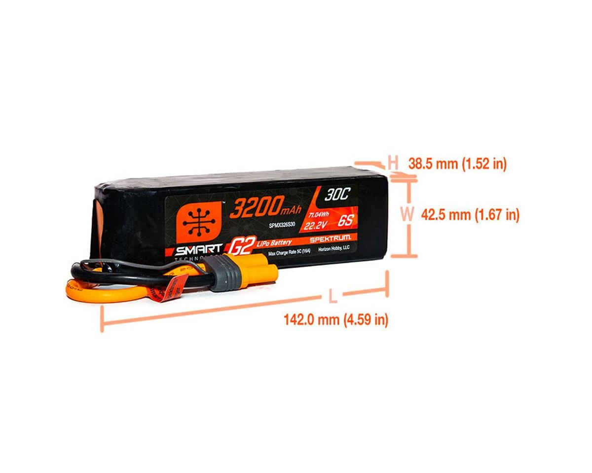 Spektrum RC 6S Smart G2 LiPo 30C Battery Pack (22.2V/3200mAh) W/IC5 Connector - Image 3