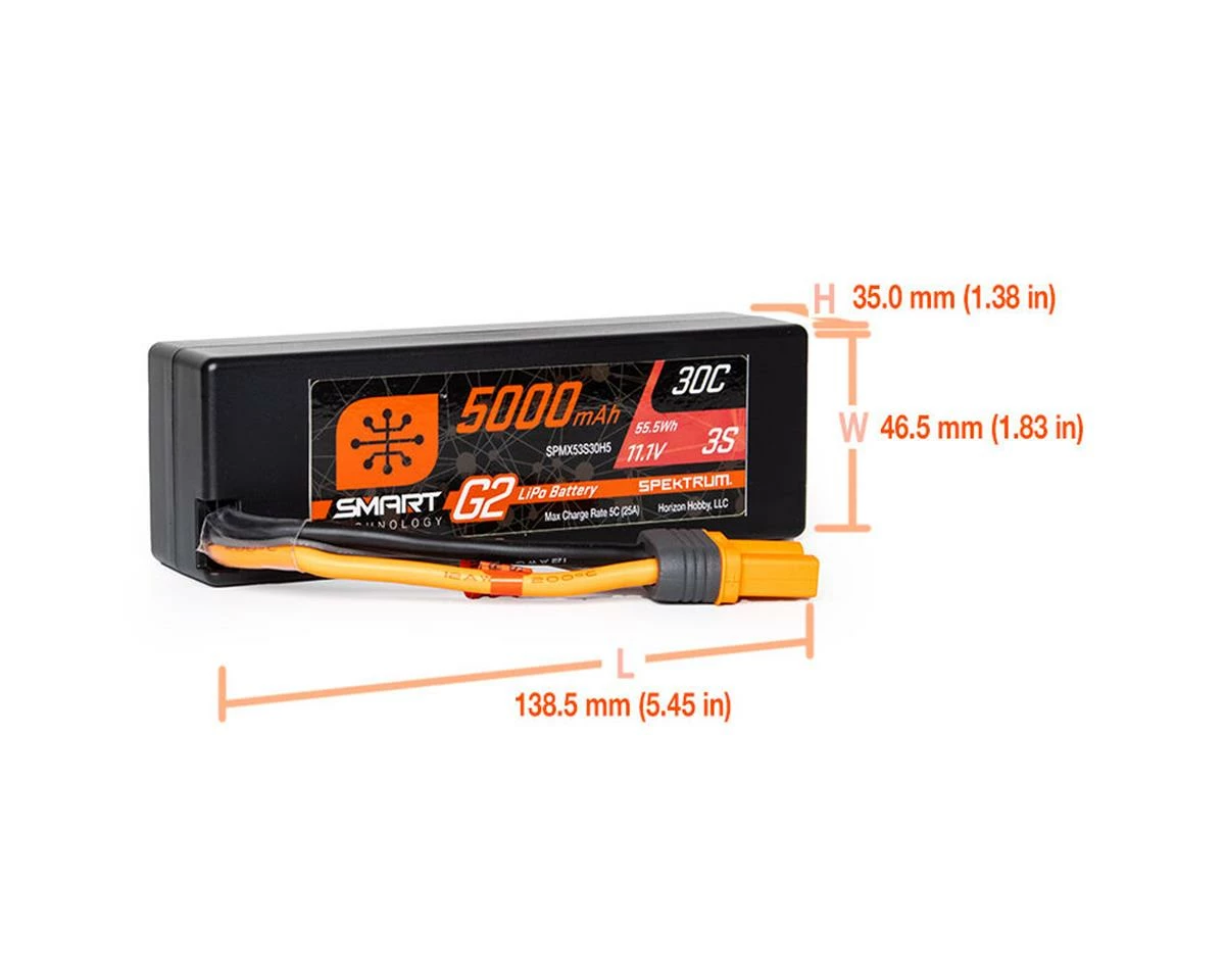 Spektrum RC 3S Smart G2 LiPo 30C Battery Pack (11.1V/5000mAh) W/IC5 Connector - Image 3